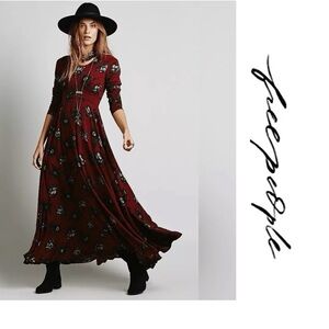 RARE!!! Free People Burgundy Floral “First Kiss” Dress EUC